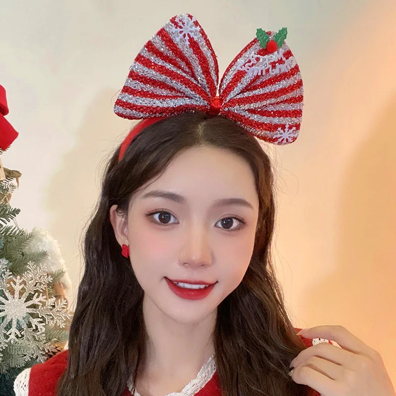 Christmas Headdress Headband For Children 2024 New Bow Headband For Little Girls Funny Festive Accessories Hairpins For Women