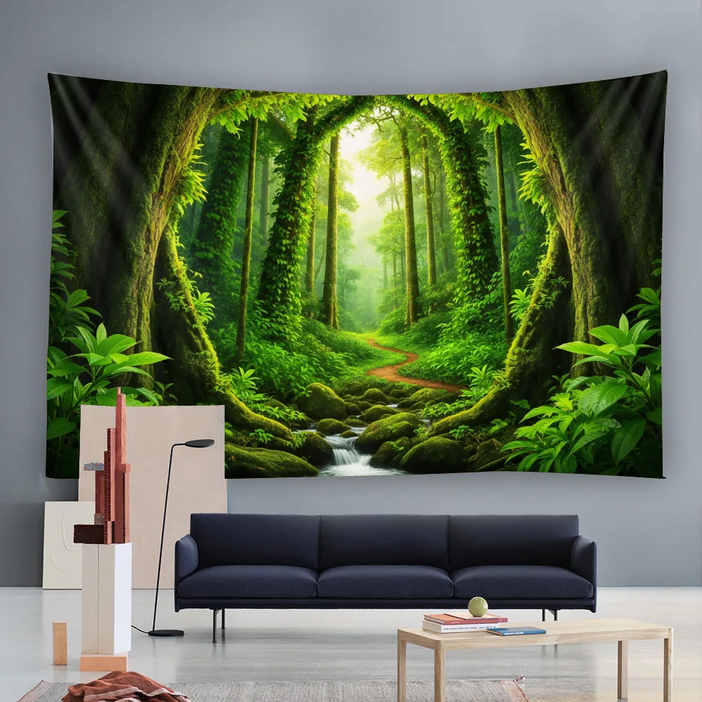 

tapestry Extra Large Tranquil Jungle Creek Landscape Photo Tapestry, Polyester Aesthetic Print Wall Hanging, Living Room