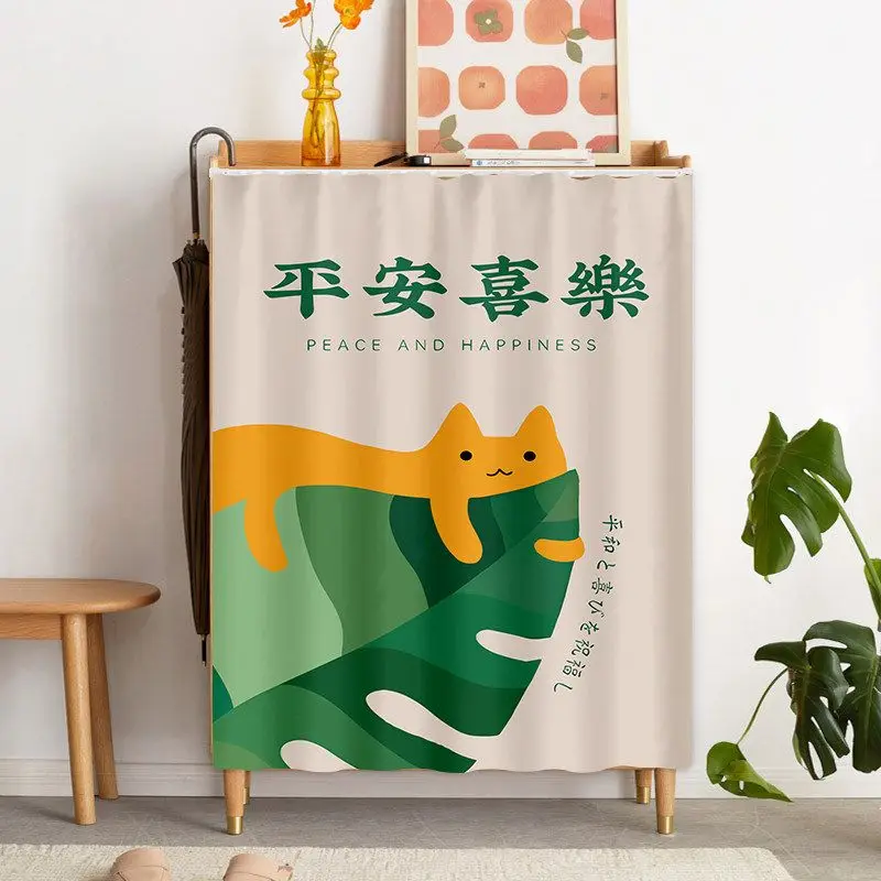 VIKAMA Lucky Cats Cabinet Curtain Orange White Cat Print Peace Blessing Shelf Dust Cover Cute Kawaii Home Decor Aesthetic