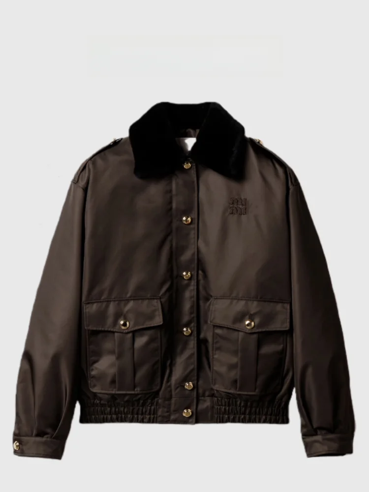 

Lottie High-End Winter 2025 New Letter Patchwork Retro Brown Fur Collar Jaet Cotton f Skirt Set Women's Faion Outerwear