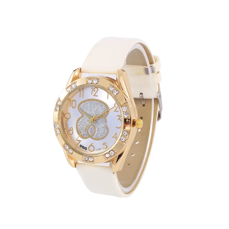 DQG-Reloj de pulsera de cuarzo para mujer, cronógrafo Digital de cuero blanco, resistente al agua, con diamantes, diseño de Panda de dibujos