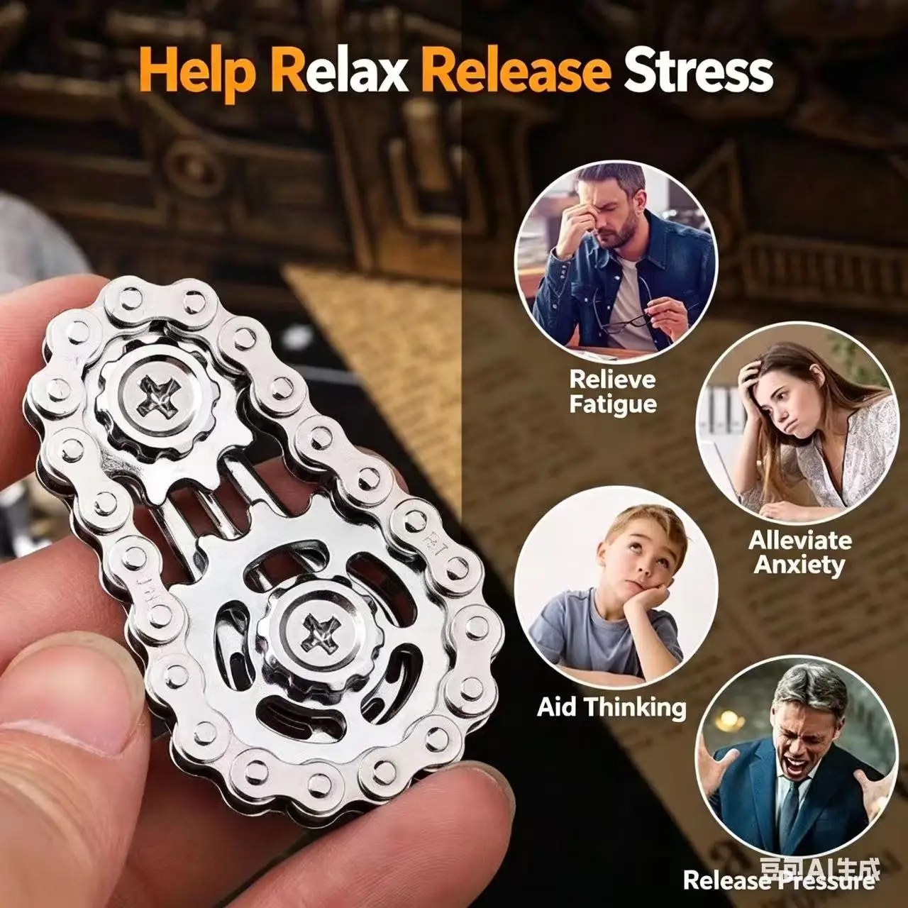 Creative Mechanical Gear Chain Fidget Toy Portable Metal Fingertip Gyro Stress Relief Toy for Adults Relieve stress
