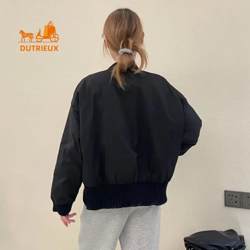 2025 Autumn and Winter New Women's Black and White Baseball Down Jacket, 90% White Goose Down, Loose Casual Warm Coat for Women