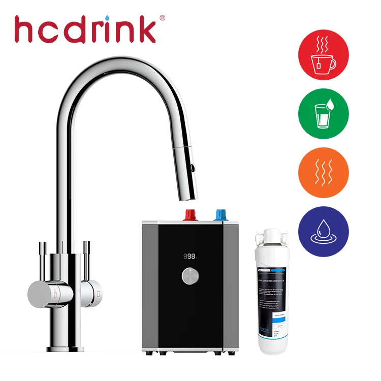 Iwater 4 in 1 Mode Under Sink Counter Instant Water Heater Filter System Rotatable Pull Down Hot Boiling Drinking Water Tap