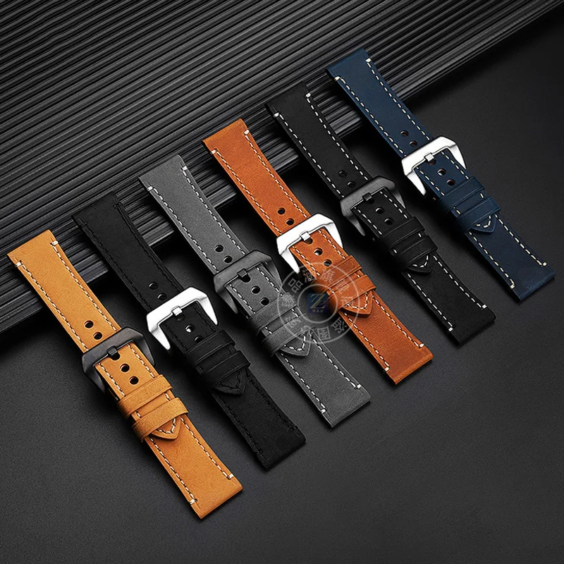 Genuine Leather Rivets Watch Band 22mm 24mm 26mm Vintage Crazy Horse Leather Bracelet Strap Replacement for Panerai Breitling