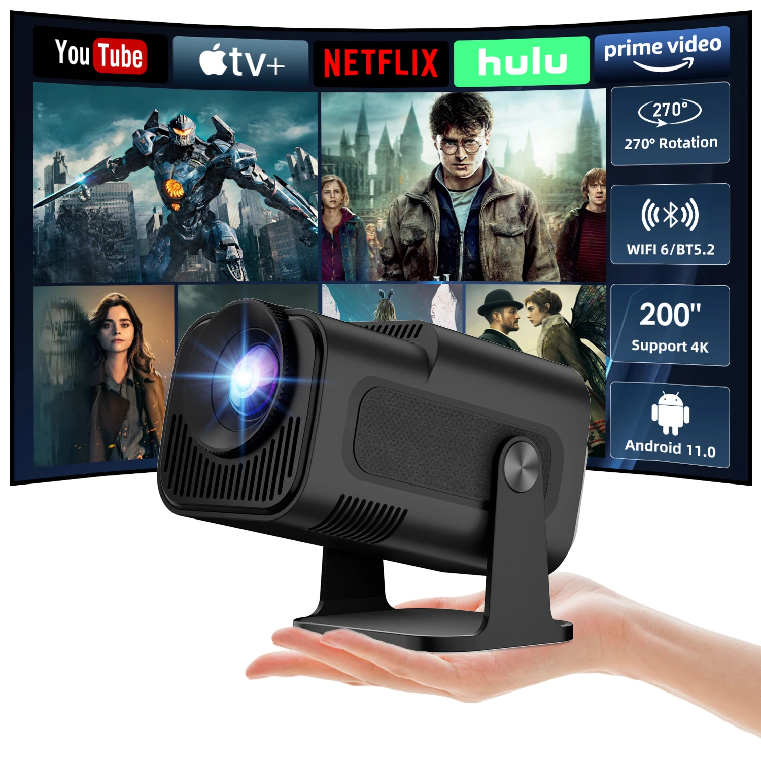 Salange HY320 Mini Projector 720P Freestyle for SAMSUNG XiaoMi Android iPhone WIFI BT5.0 Cinema Portable 4K Via HD with Handbag