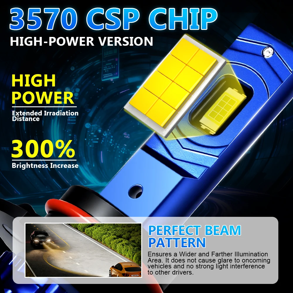 H7 LED H11 H4 Hi/Lo H11 9005 9006 H1 مصابيح السيارة الأمامية 6000K HB3 HB4 Canbus DRL أضواء السيارة 50000LM 200W 12V مع مروحة تربو