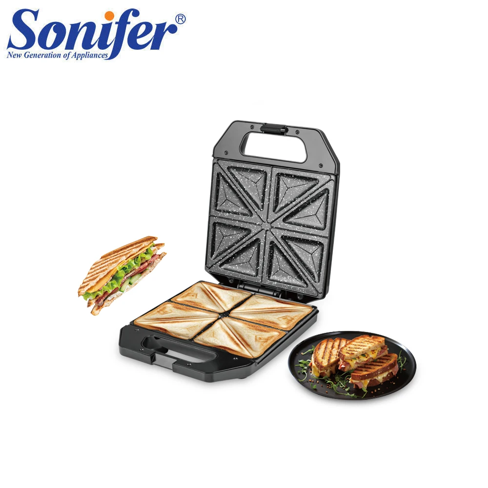 Sandwich Maker SF-6193 1400W Triangle Plate Toastie Maker with Non Stick Cooking Plates Indicator Lights for Home Breakfast