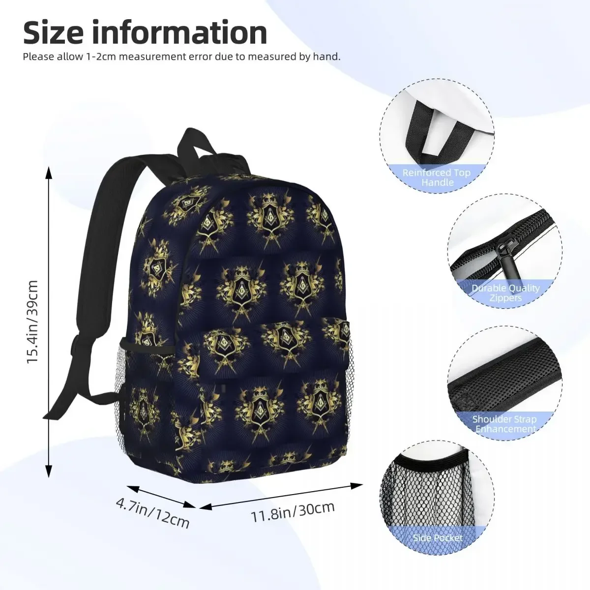 Boaz and Jachin سليمان الماسونية ميسون الماسوني على ظهره Daypack بنين بنات BookBag حقائب كتف للرجال والنساء حقيبة مدرسية #2