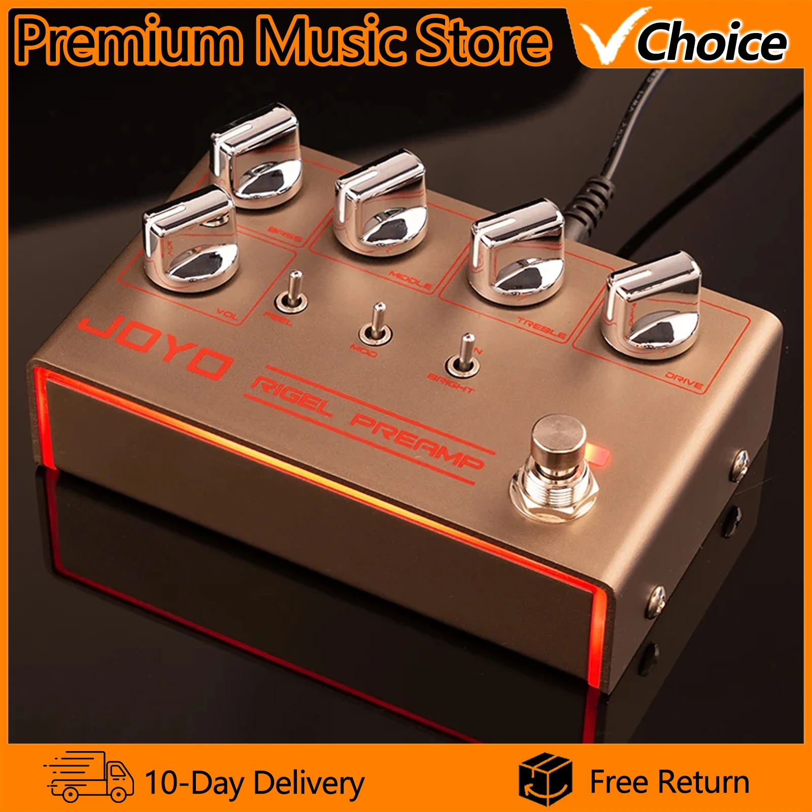 JOYO High Gain Preamp Simulation Pedal R-24 RIGLE PREAMP 3 Band EQ Overdrive Control Guitar Effect with Clean Futuristic Tone