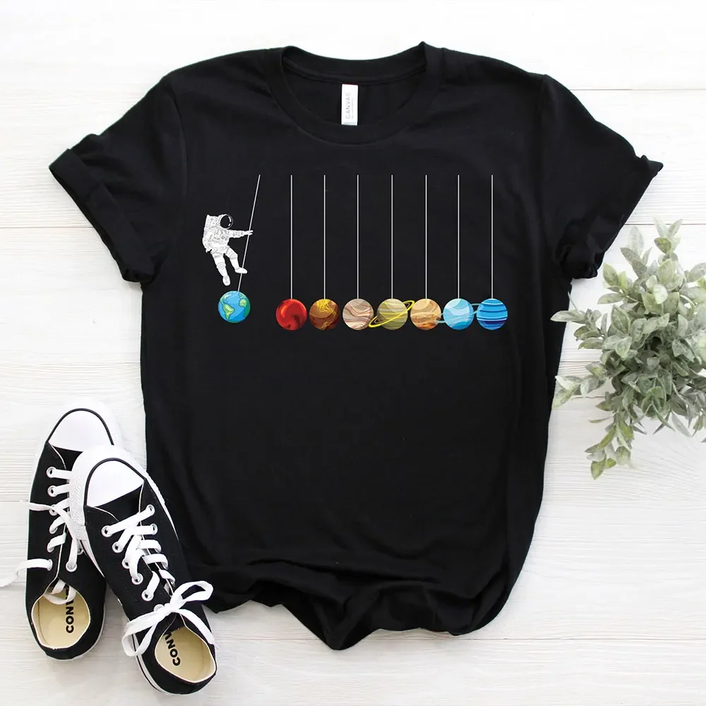 Astronaut Spaceman Planets Funny Space Shirt Women T-shirt Casual Tops Solar System Female Short Sleeve Streetwear Tshirt