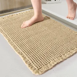 Bathroom Mat Woven Floor Mat Entrance Absorbent Carpet Microfiber Home Toilet Antislip Tassels Doormat Soft Machine Washable Rug