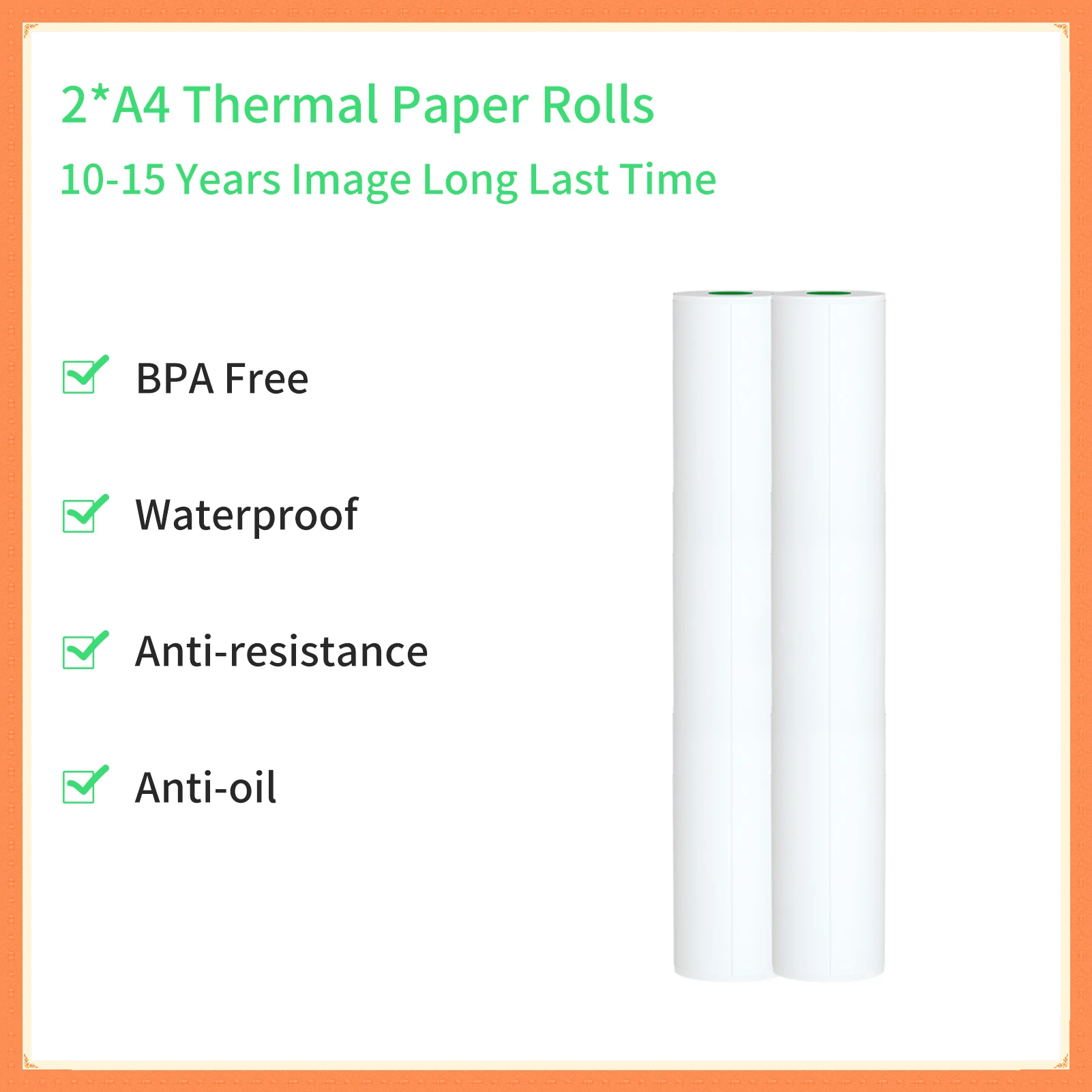 A4 Thermal Paper 2 Rolls 10-15 Years Image  Long Last Time BPA Free Waterproof Anti-Resistance Anti-Oil PeriPage Official Paper