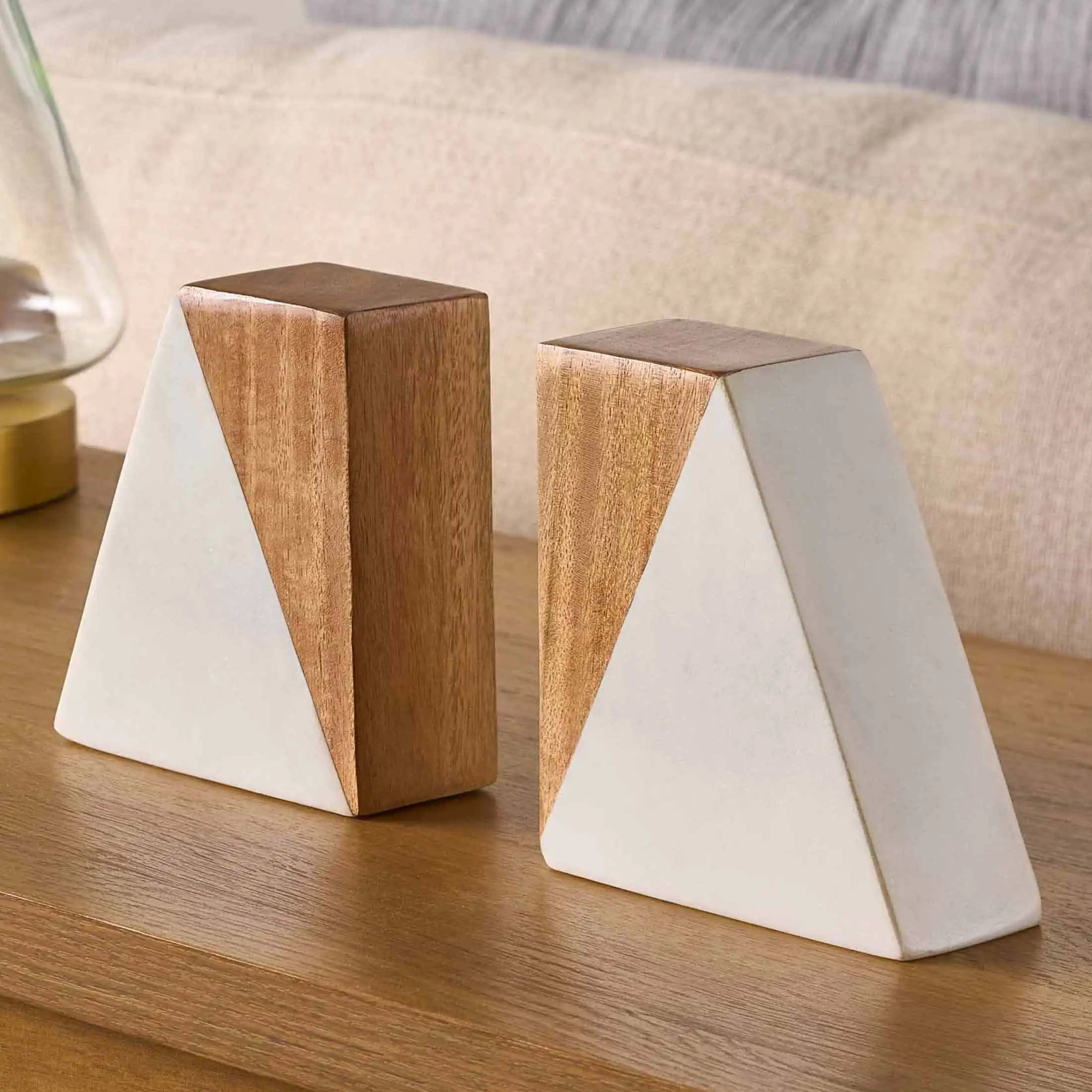 Elegant Wood & Marble Bookends - Compact 1.77" x 4.56" Design for Stylish Shelf Organization