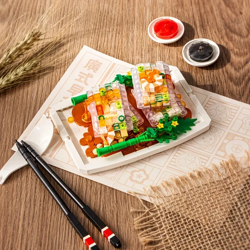 Creative Chinese Style Morning Tea Snack Building Blocks Delicious Food Set Model Diy Mini Bricks Children Toys Holiday Gifts