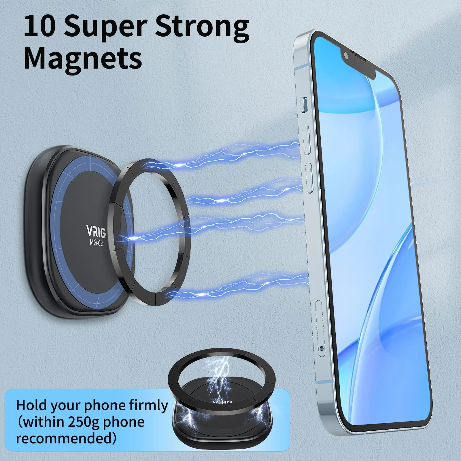 VRIG MG-02 for Magsafe Strong Pasting Magnetic Phone Holder Car Holder for iPhone 14 13 12 / Pro/Pro Max HUAWEI Samsung Xiaomi