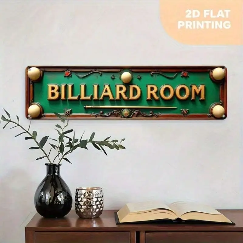 Vintage Billiards Room Metal Wall Art Poster, Aluminum Tin Sign Decor for Man Cave, Pub, Game Room, Retro Interior Decoration, 1