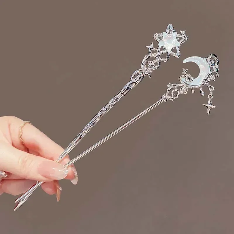 Moonlight Stone New Chinese Simple Star Moon Hairpin Women High End Hairpin with A Woven Hairpin Personality Headpiece