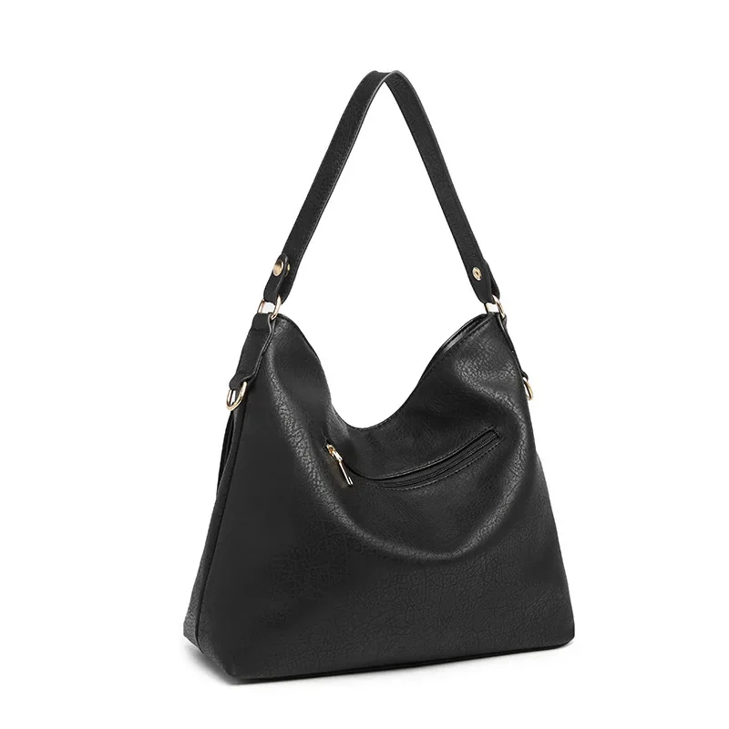 Ladies Leather Hobo Large Tote Bag Front Zipper Design Luxury Leisure Black Women's Handbags Purse Free Shipping Shoulder Bag