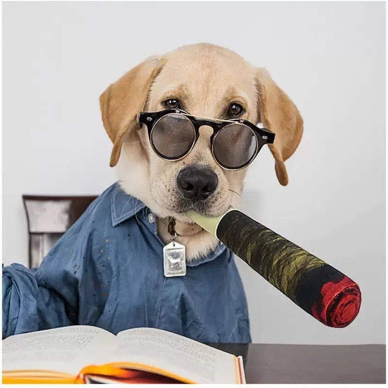 Funny Interactive Cigar Design Plush Dog Toy Squeaky Chew Toy for Teeth Grinding