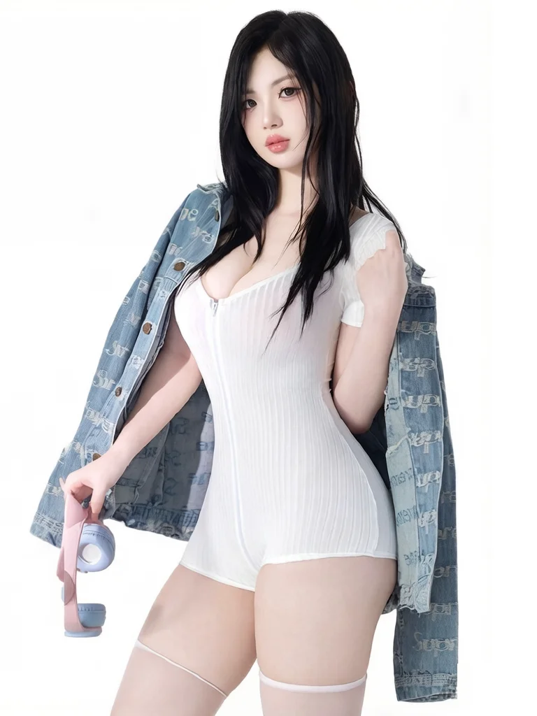 Women's Stripe Deep V Neck Sexy Bodysuit Long Zipper Open Crotch Shaping Tight Laotard Maid Elastic Jumpsuit Yoga Fitness
