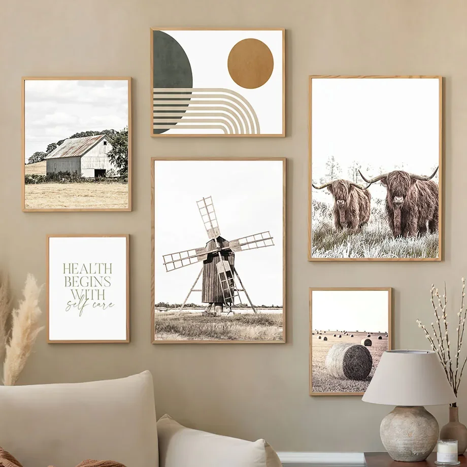 Windmill Farm Montain Horse Geometric Abstract Living Room Decor Poster And Print Wall Art Canvas Painting Home Wall Pictures