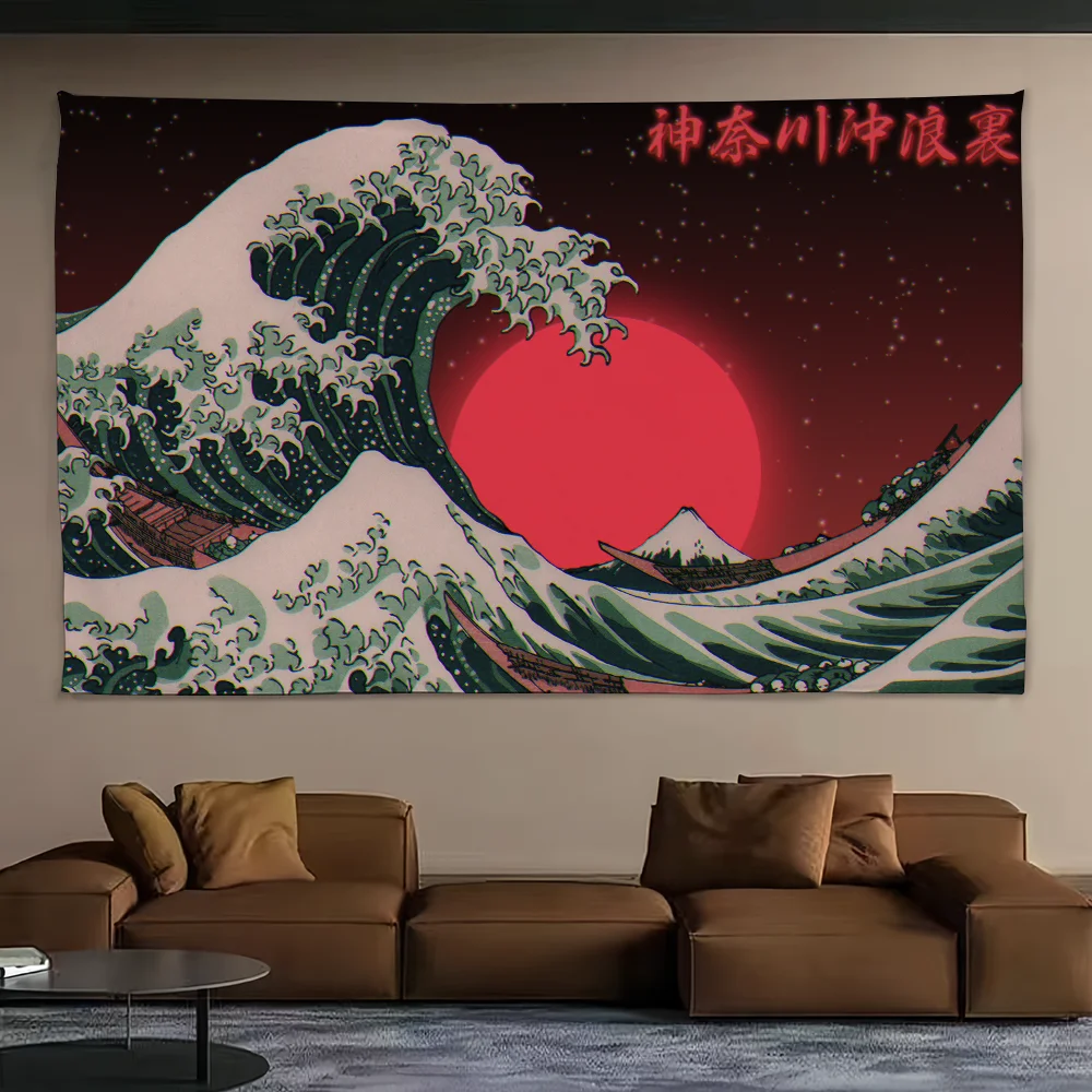 Kunst Lustig Die Große Welle Landschaft Tapisserie Hintergrund Hängen Tuch Schlafzimmer Zimmer Dekor Ästhetische Tapisserie Wand Party