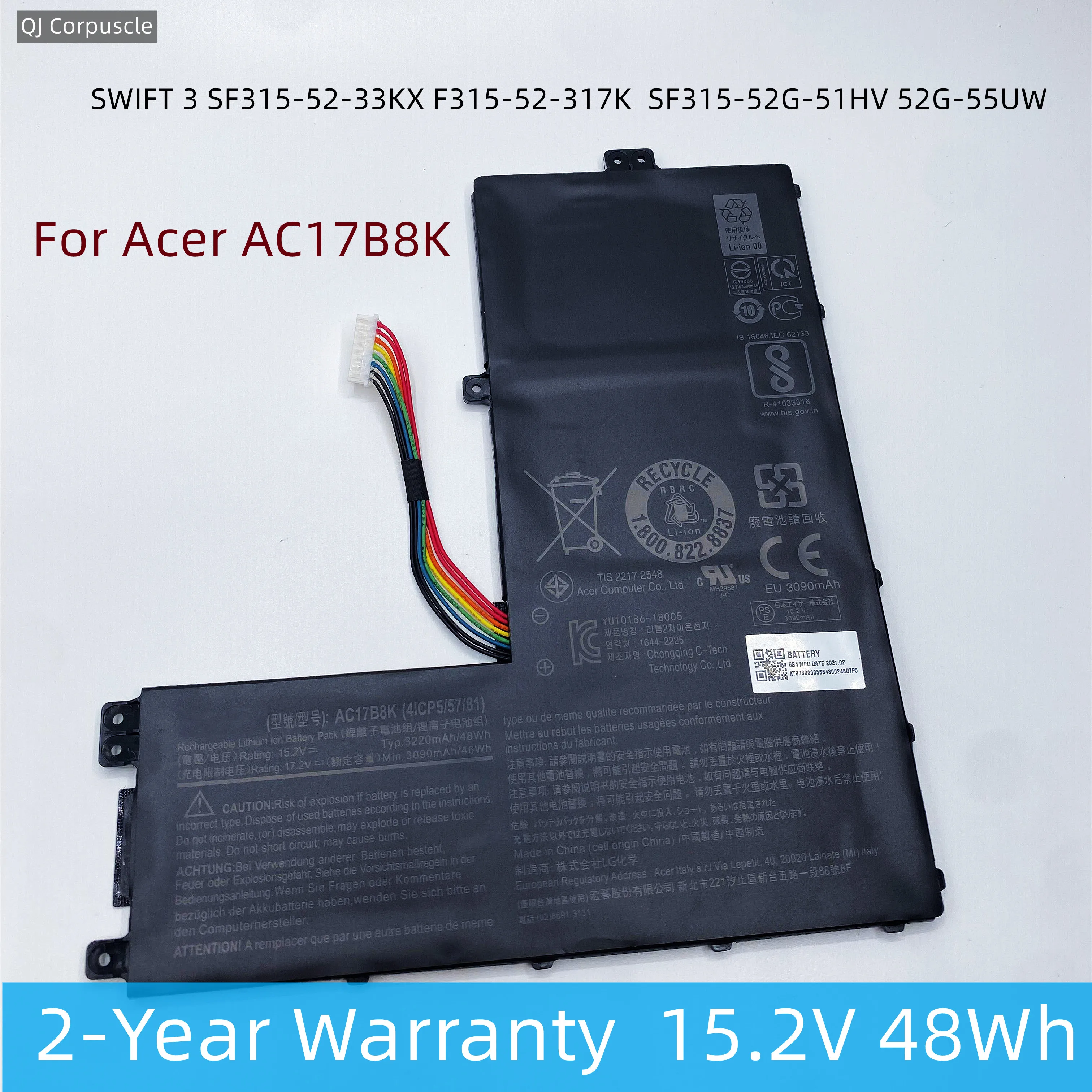 New Original AC17B8K Laptop Battery For Acer SWIFT 3 SF315-52-33KX F315-52-317K SF315-52G SF315-52G-51HV 52G-55UW KT.0040G.012