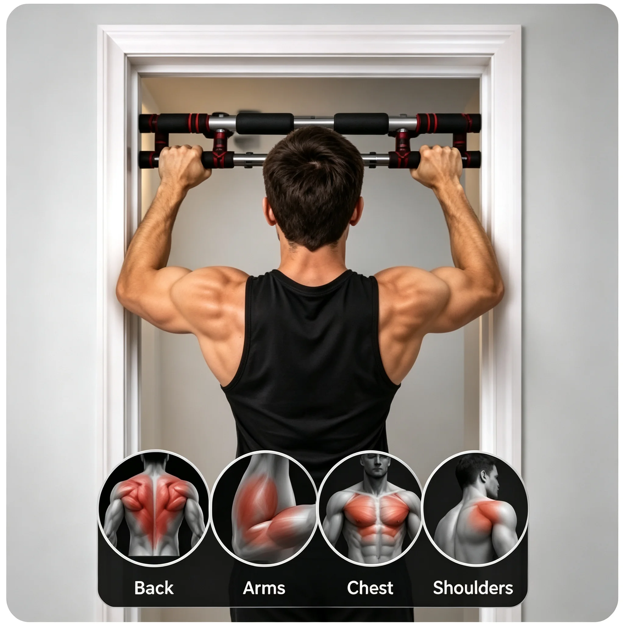 Multifunctional Doorway Pull Up Bar, Heavy Duty Upper Body Exercise Bar with Comfortable Foam Handles for Home Fitness Gym