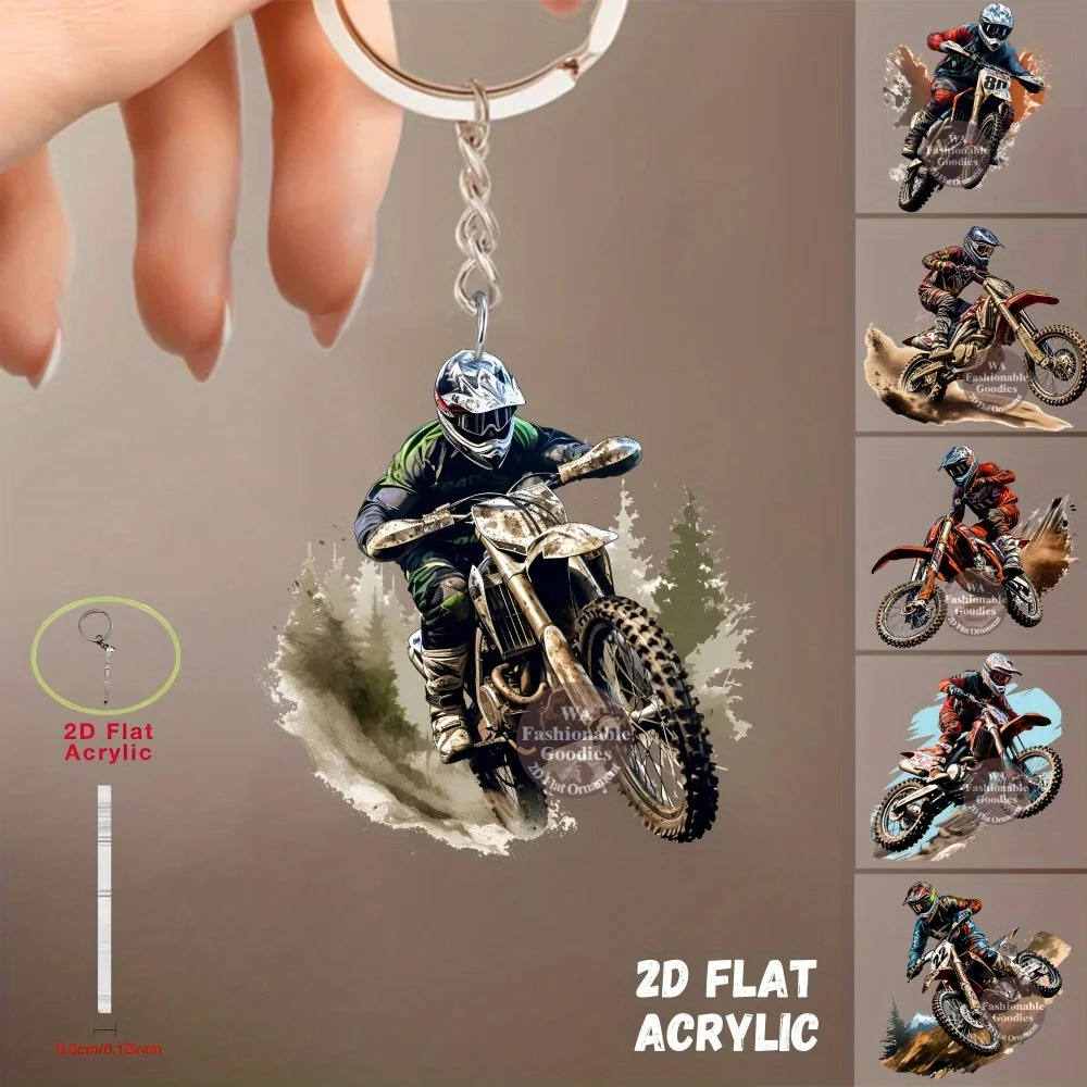 2D Cool Rider Motorcycle Keychain Acrylic Pendant Car Ornament Wild Style Festive Holiday Gift for Men And Friends Home Decor 1/