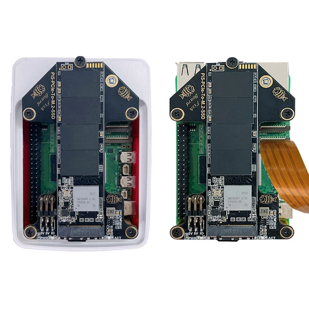 For Raspberry Pi 5 Adapter Board Pcie To M.2 Nvme SSD Adapter Board Compatible With Pi5 Official Case And DSI/CSI Cable