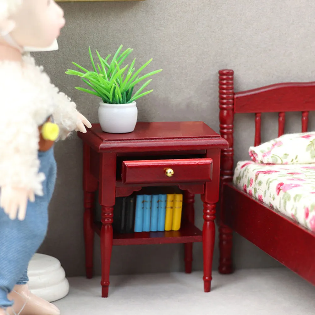 

Mini Wood Nightstand Decorative Bedside Table Romantic Mini House Nightstand Home Accessory Miniature Bedside Table