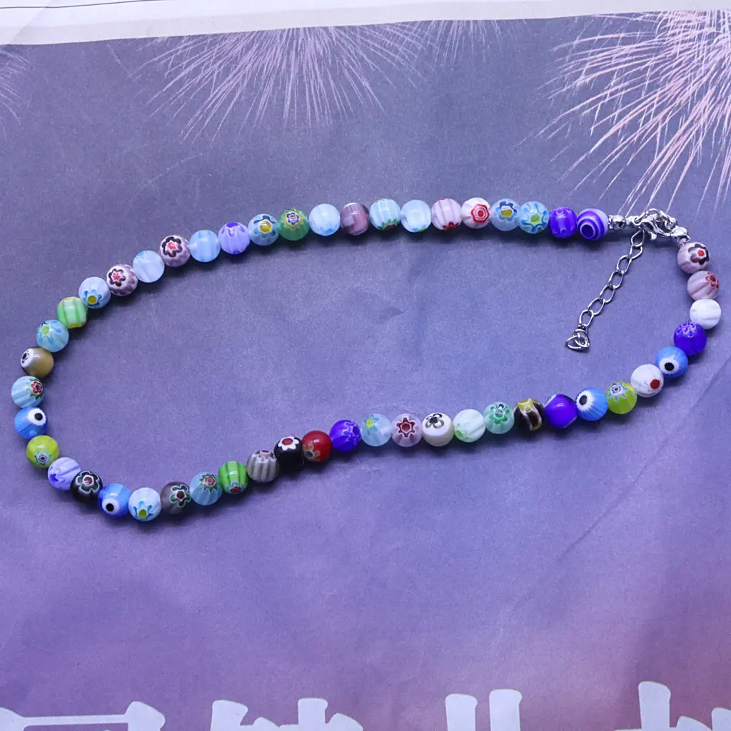 Fashion Glass Bead Collarbone Necklace Women with Extension Chain All-match Street Accessories