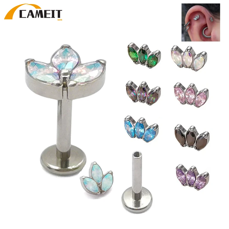 G23 Titanium EAR PIERC RING 3 zircone pavimentato Top Labret orecchino orecchio cartilagine Tragus Helix Piercing Lip Ear Studs gioielli per il corpo