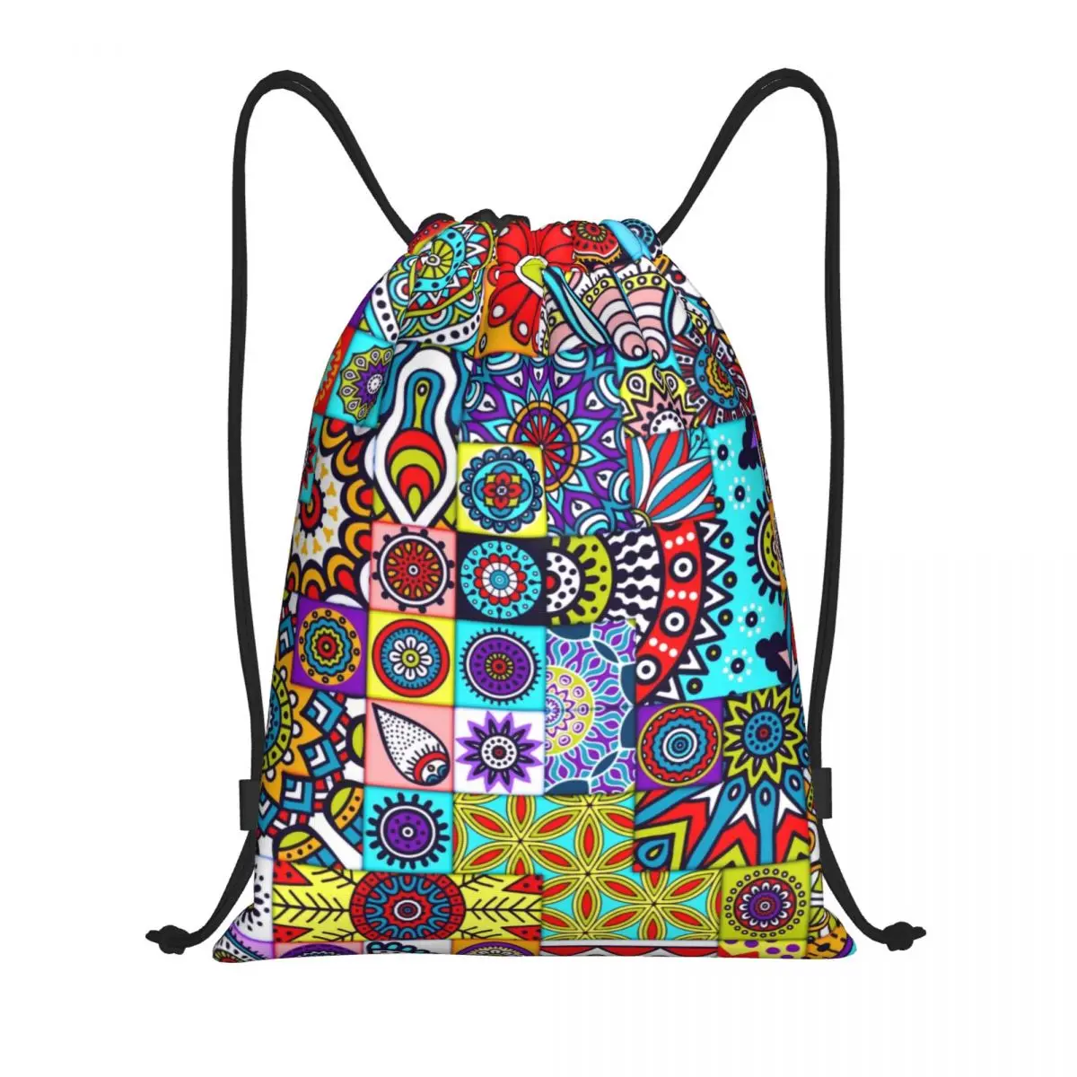 Custom African Ethnic Geometric Floral Design Drawstring Backpack Sports Gym Bag for Men Women Colorful Ankara Shopping Sackpack