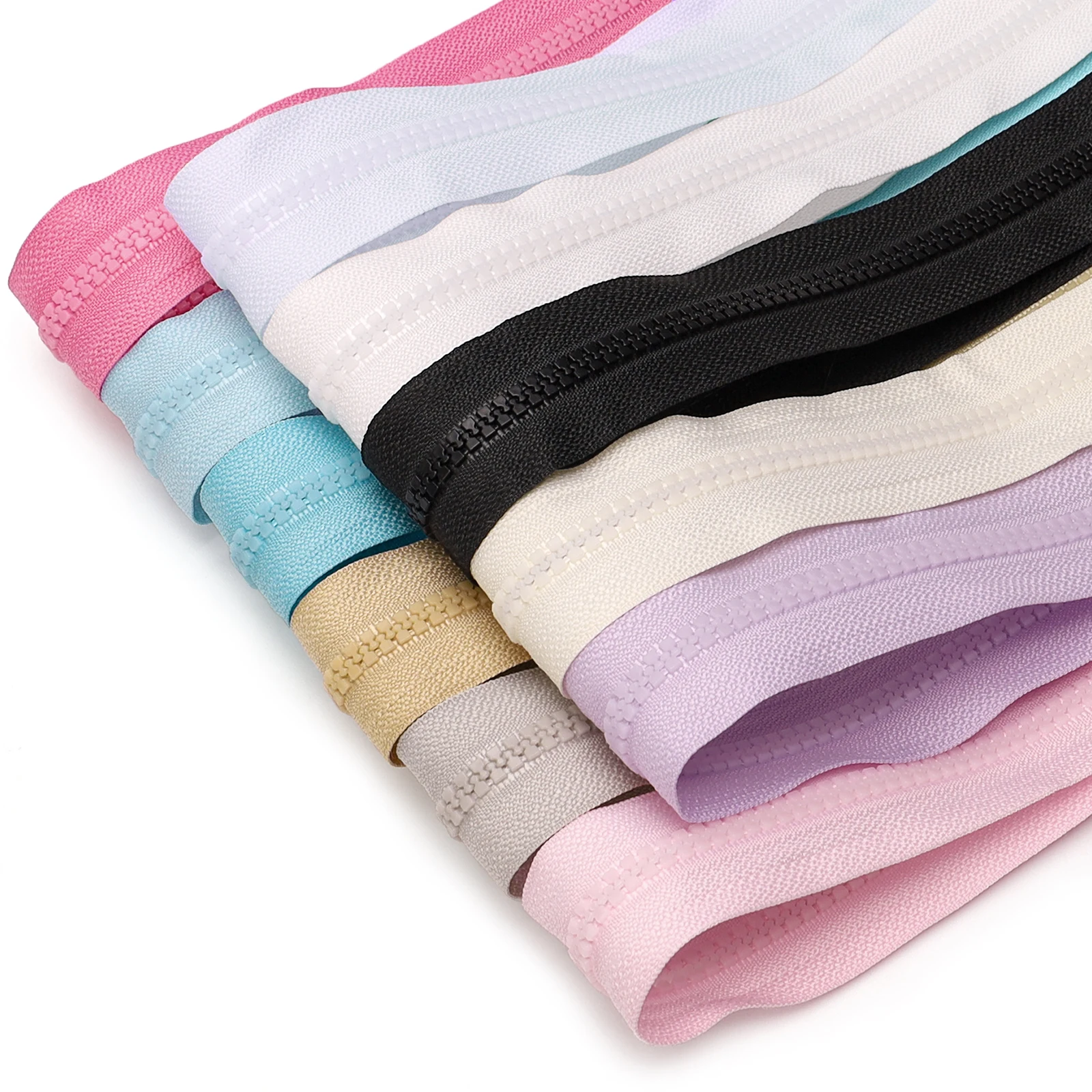 مجموعة السوستة: سحاب 177.16 بوصة مع 10 سحابات سحب، 5 #     سلسلة راتينج ملونة، متوفرة بعشرة ألوان، قطع بطول مجاني، حقائب، متوفرة يدويًا