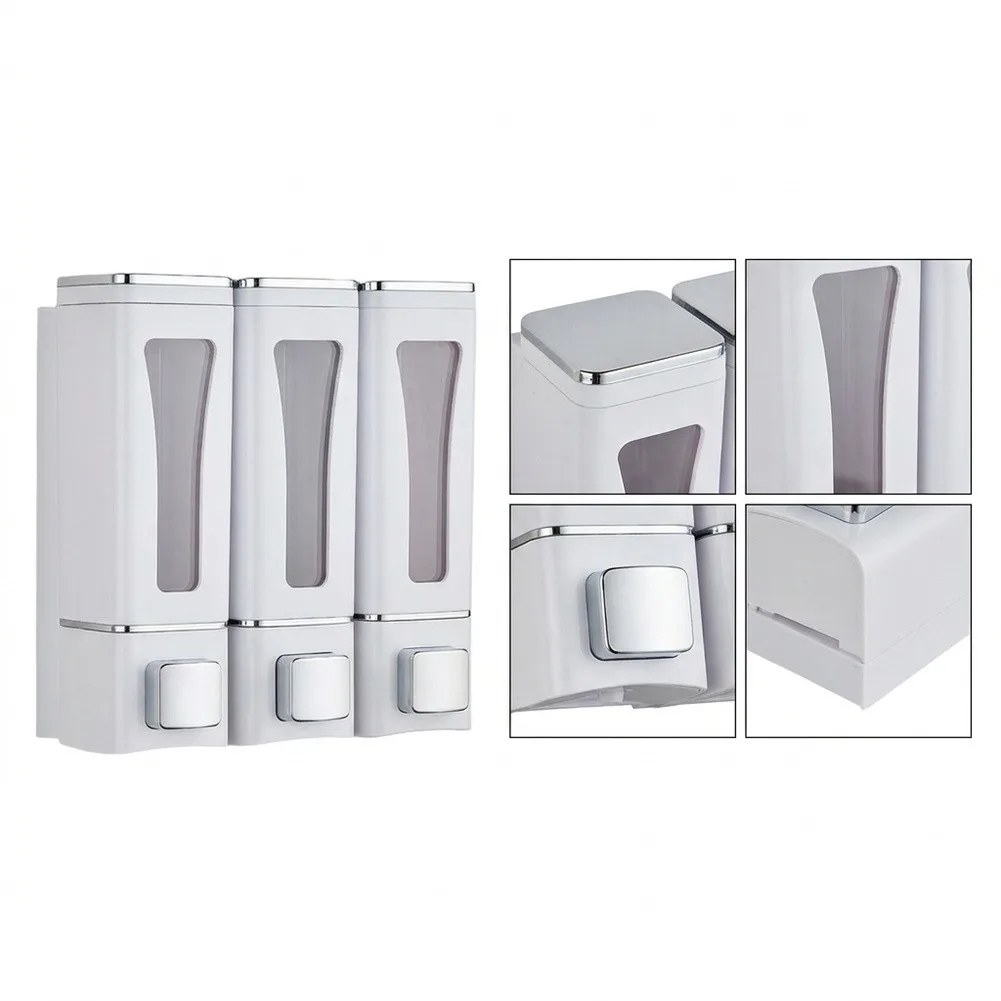 3 Section Shampoo Dispenser Wall Mounted for Bathroom 400ml per Chamber 1200ml Total ABS Material 23x20x8cm Size