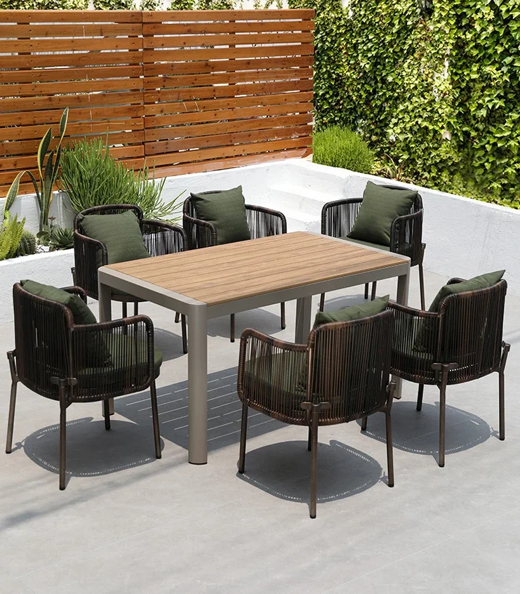 Courtyard Garden Outdoor Vine Chair Outdoor Villa Terrace Preserved Wood Dining Table