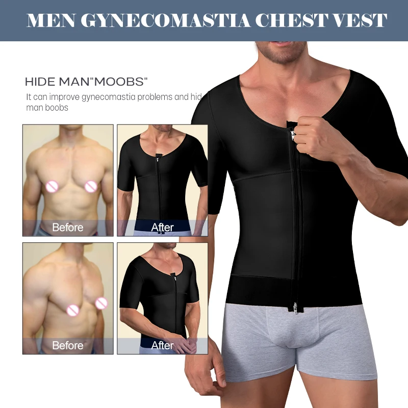 Men Slimming Tummy Control Body Shaper Post Op Surgery Gynecomastia Lipo Short Sleeve Vest Faja Shapewear Top