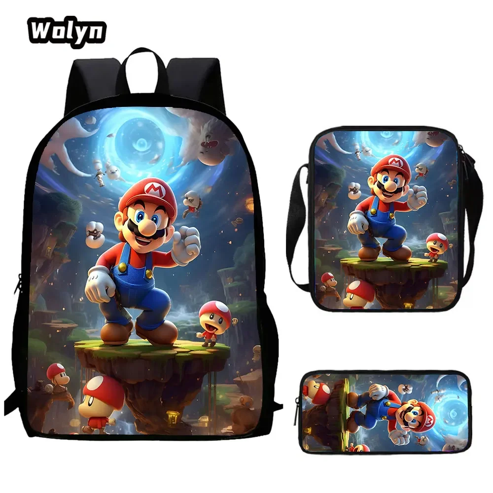 Cartoon Mario Child School Backpack With Shoulder Bags Pencil Bags For Kindergarten,Best Gift For Boys and Girls