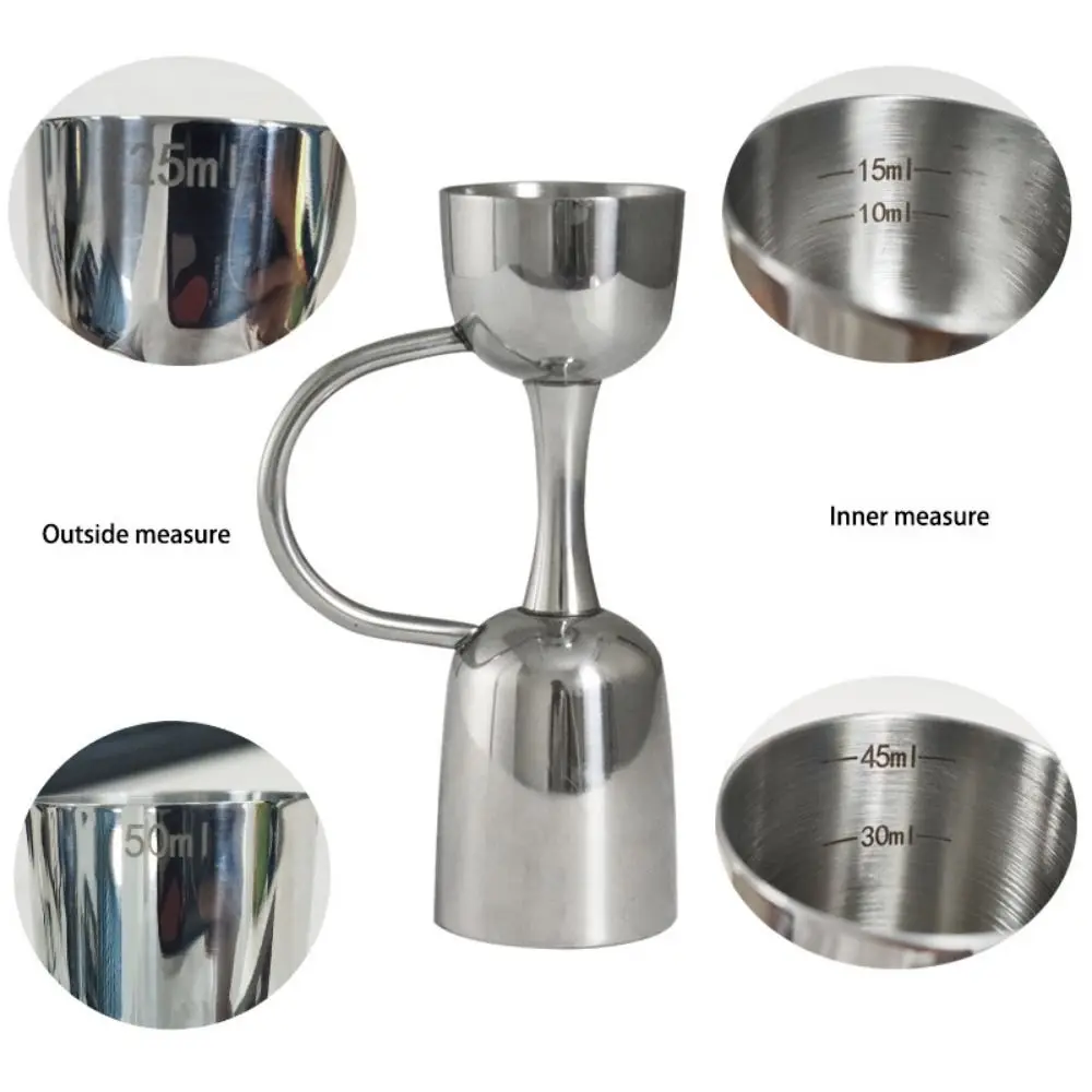 Double-ended Cocktail Jigger Measurements Scale Inside Stainless Steel Dual Measuring Cup Comfortable Grip Handle Rust-proof