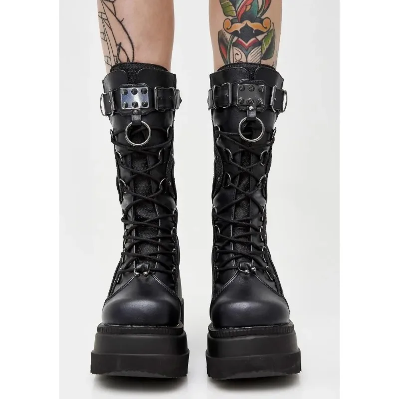 Brand New Ladies Goth Platform Boots Fashion Rivet Buckle Punk Wedges High Heels women\'s Boots Party Street Cosplay Woman Shoes