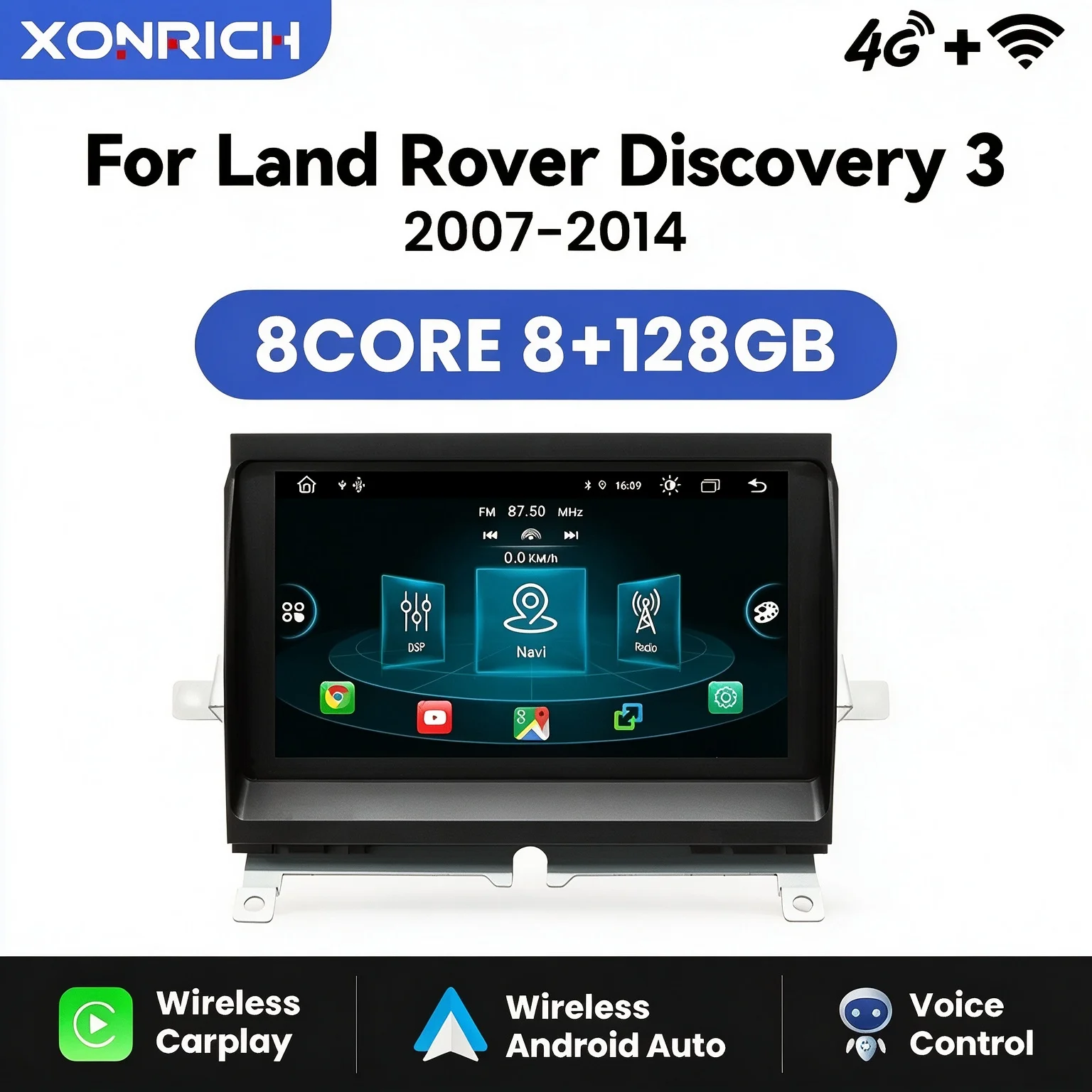Lettore multimediale per auto Android Auto Carplay wireless vocale AI per Land Rover Discovery 3 LR3 L319 2004-2009 Navigazione 4G Wifi