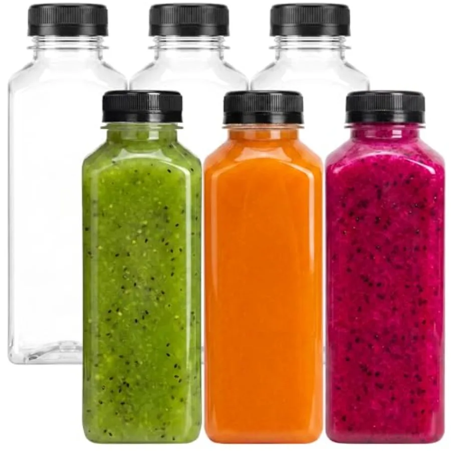 

6pcs 16oz Plastic Juice Bottles with Caps, Clear Empty Reusable Water Bottles, Disposable Beverage Containers Bulk for Juicing