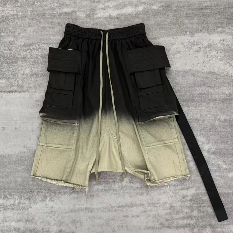 هاي ستريت الرجال السراويل أبيض وأسود التدرج تصميم السراويل للرجل أوينز الركبة طول الرباط ملابس للرجال