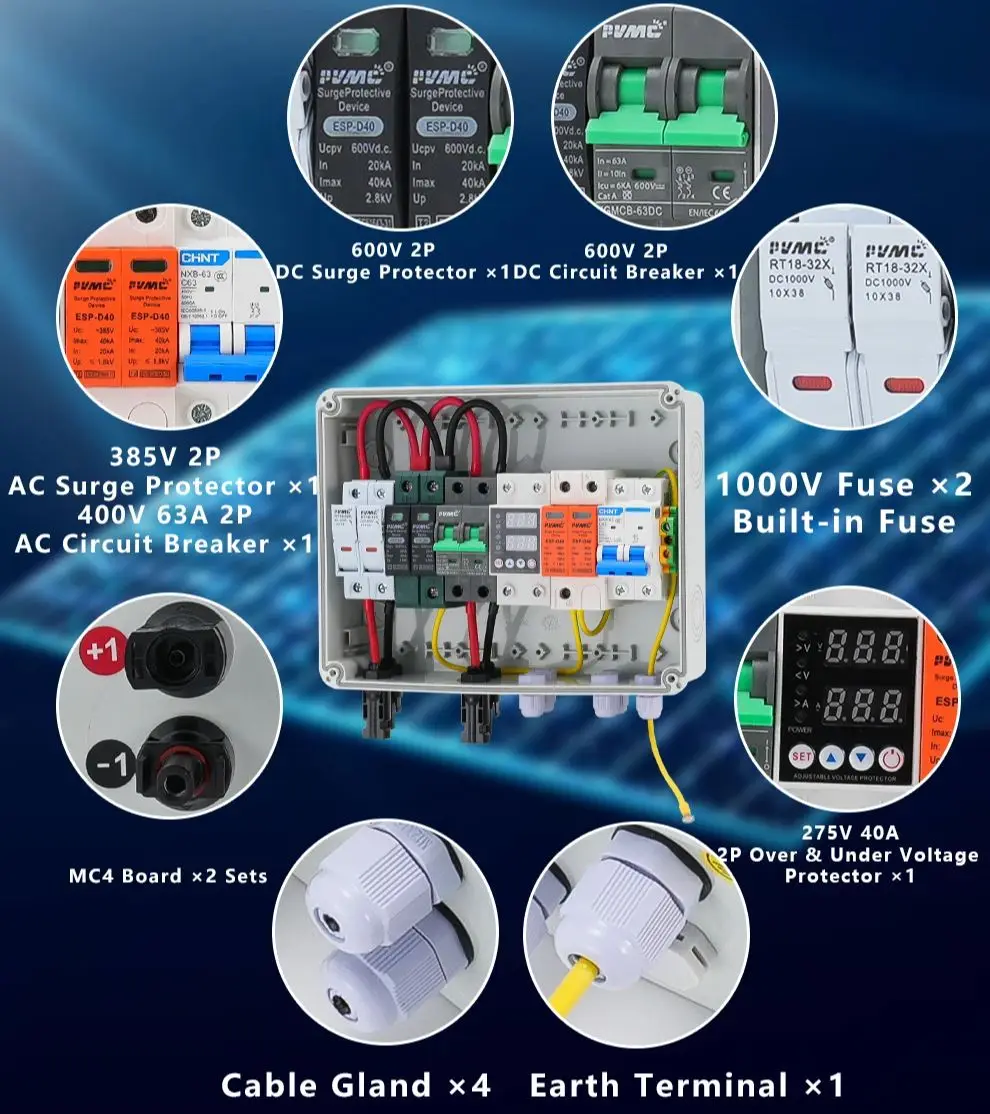 1 In 1 Out DC600V AC/DC Solar PV Combiner Box, Lightning Protection, Over & Under Voltage Protection, Distribution Box