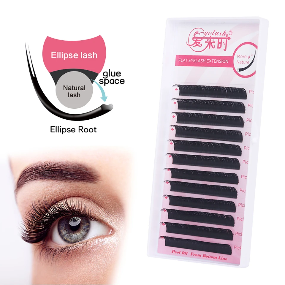 THINKSHOW Flat Ellipse Eyelash Split Tips Matte Gray Black Color Super Soft Gentle Natural Eyelash Extension Flat Shape Lashes