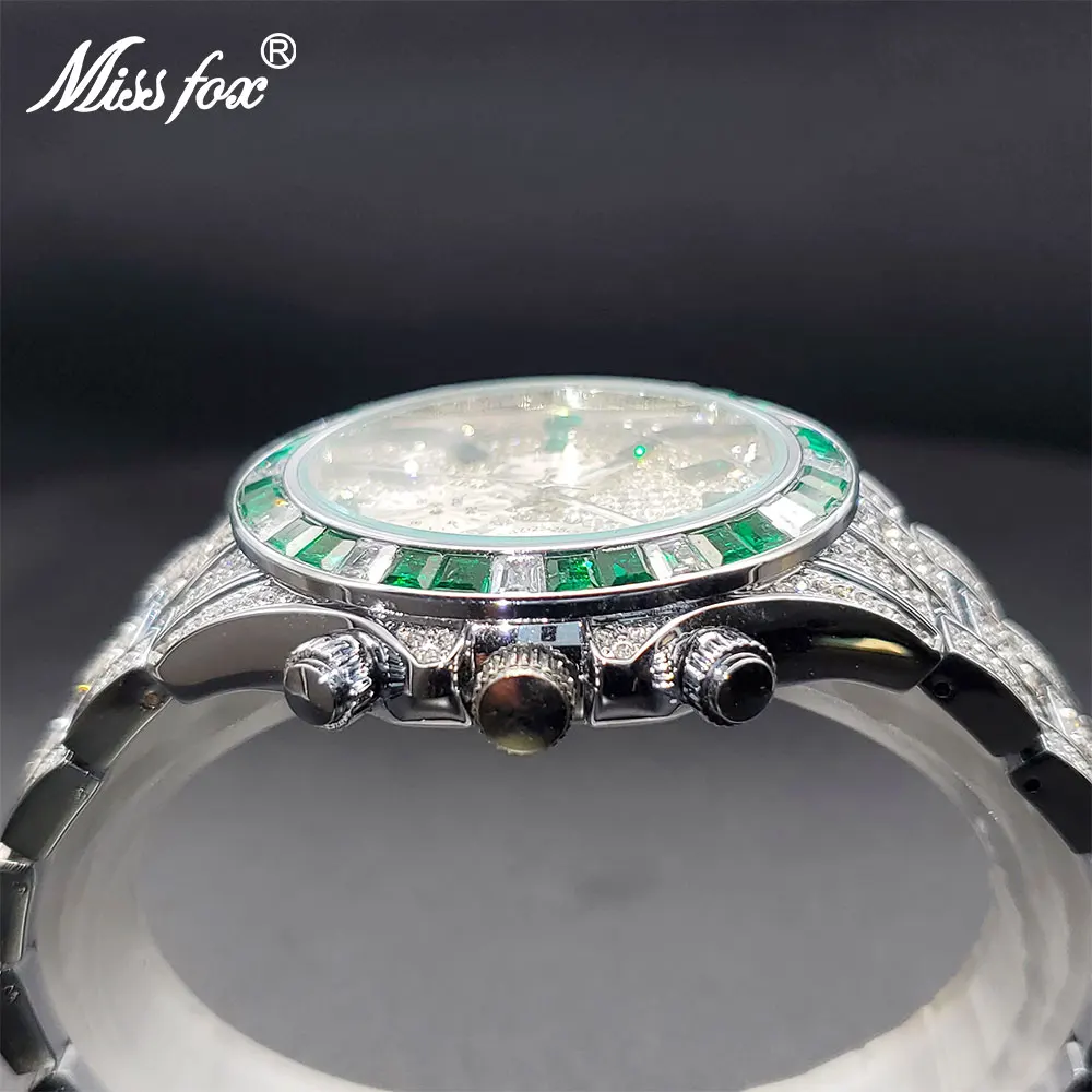 IceOut Watch For Man Green Gem Circle Chronograph Waterproof Men Quartz Watches Hip Hop Fashion Street Style Reloj Dropshipping