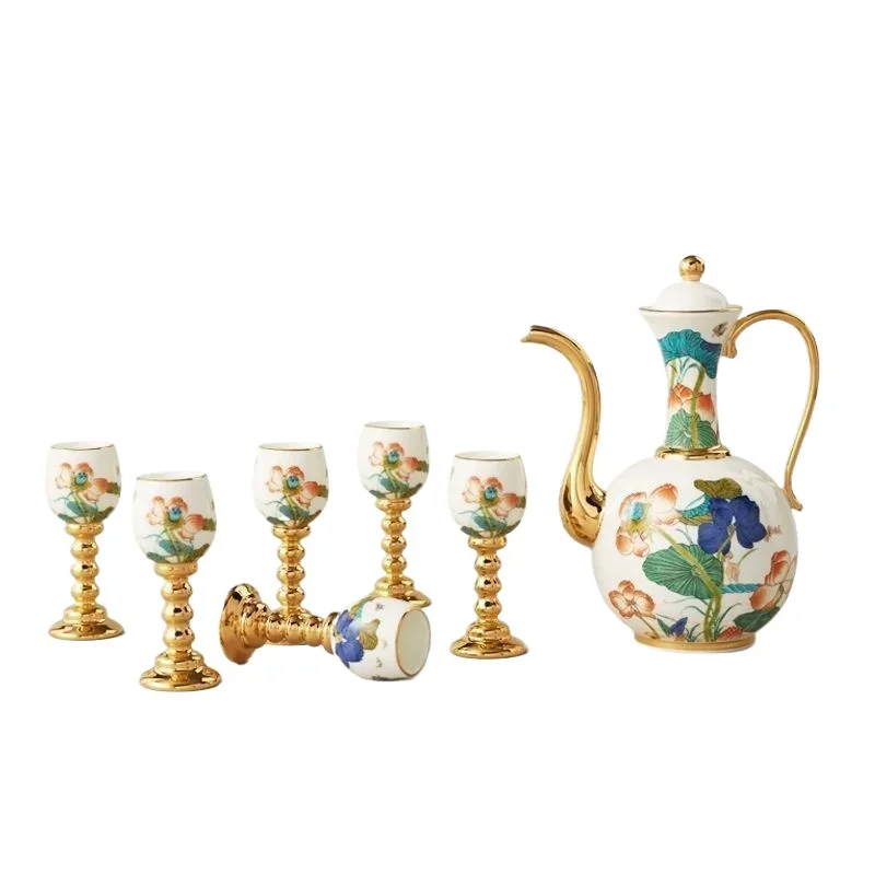 

Happy Heming 8-head wine set, ceramic wine jug wine glass Baijiu cup
