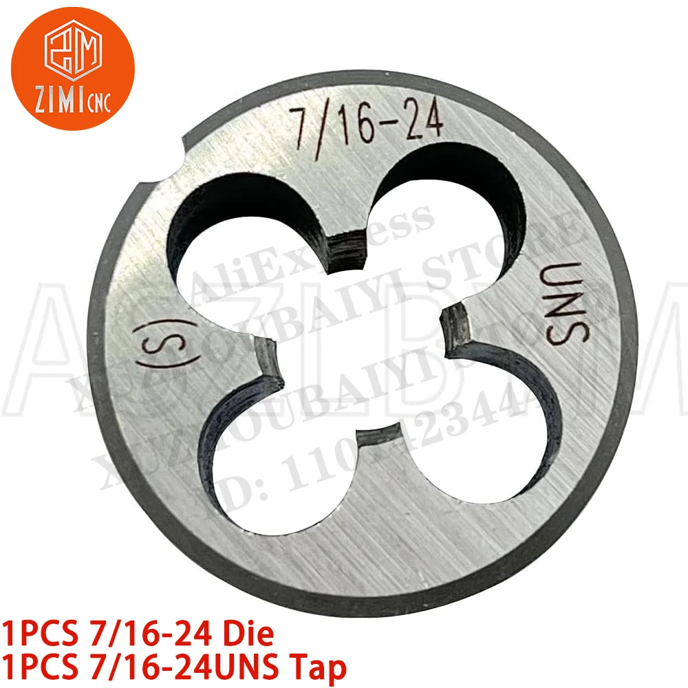 1PCS 7/16-24 Die 1PC 7/16-24UNS Tap Machine Thread Tap  Round Thread Die Right Hand HSS Taper CNC tool metal lathe  cutting tool